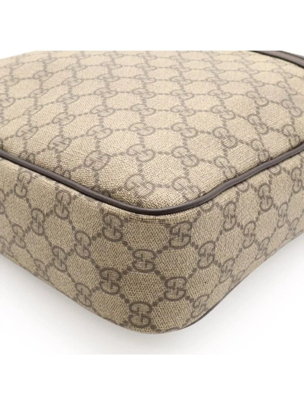 Gucci GG Supreme Plus Shoulder Bag Crossbody Leather Khaki Beige Dark Brown Gold